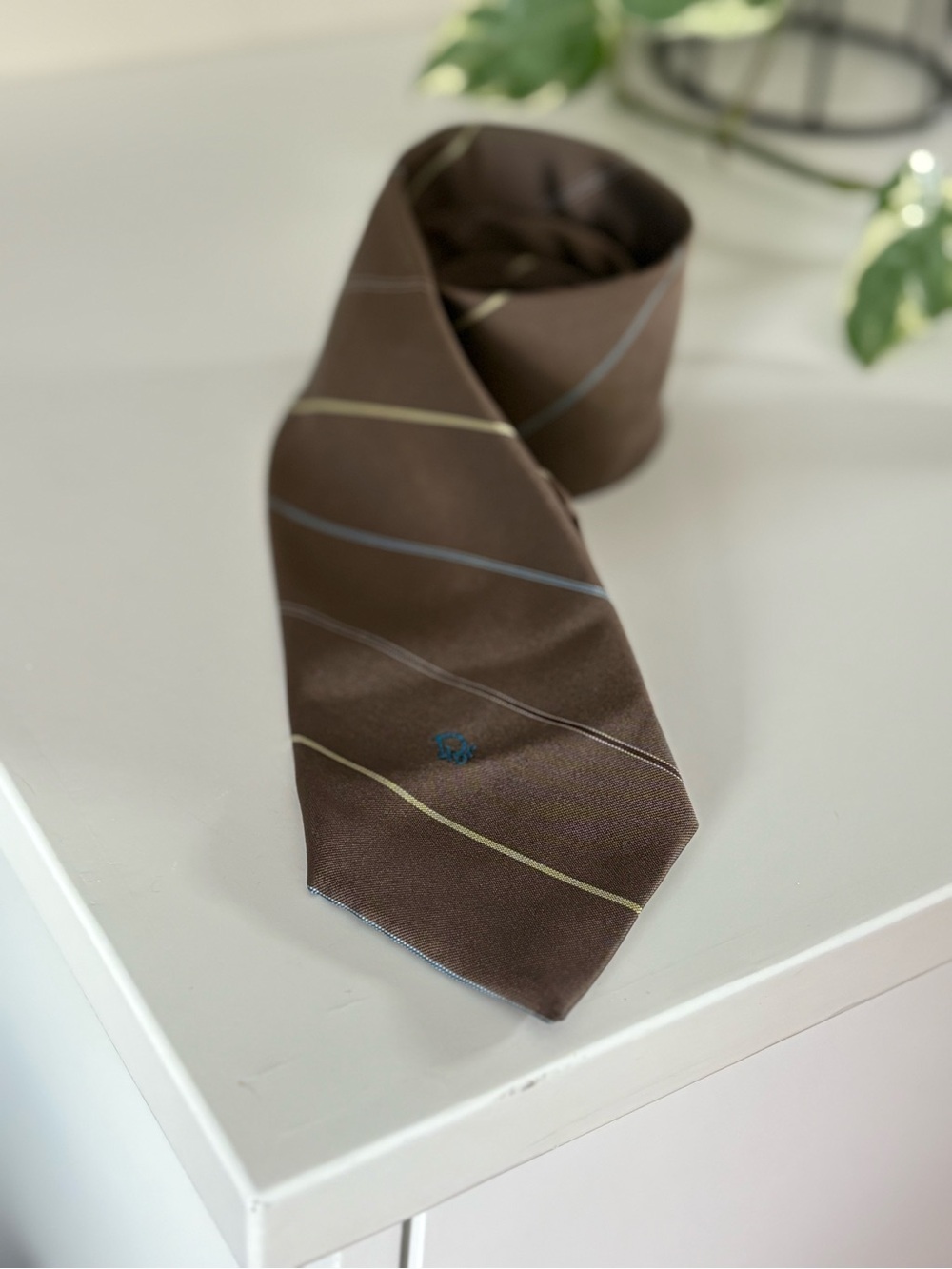 Vintage Christian Dior Brown Striped Men's Tie